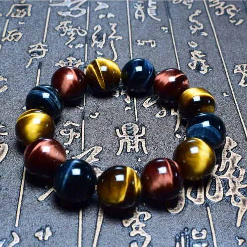 Vista 2 de Pulseras y pulseras de piedra natural con ojos de tigre rojos, azules y amarillos, joyería hecha a mano, pulsera de cuentas de piedra energética