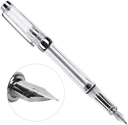 Vista 2 de Hztyyier Pluma estilográfica de gran capacidad, metal transparente, punta fina, para negocios y uso diario