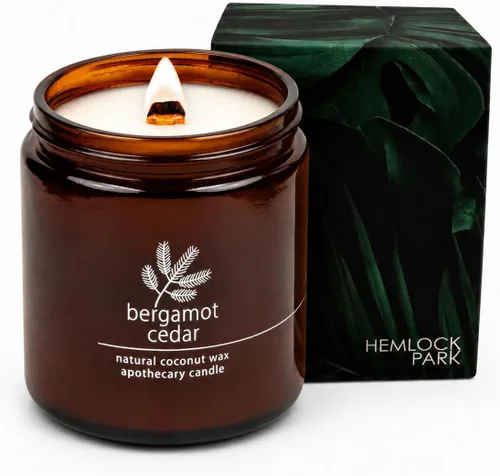 Vista 57 de Vela de mecha de madera agrietada Hemlock Park hecha a mano con cera de coco natural (grande de 16 oz, ámbar) Coconut Apricot Wax Crackling Wood