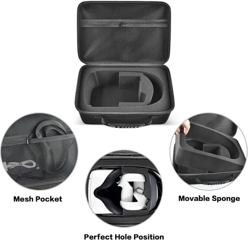 Vista 3 de Carrying Case Compatible with Oculus Quest 2 for Meta Advanced All-in-One Virtual Reality Headset Touch Controllers Elite Strap VR2 Accessories with