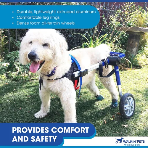 Vista 6 de Silla de ruedas de perro para perros pequeños, 26 a 69 libras, de Walkin' Wheels, 2, Azul