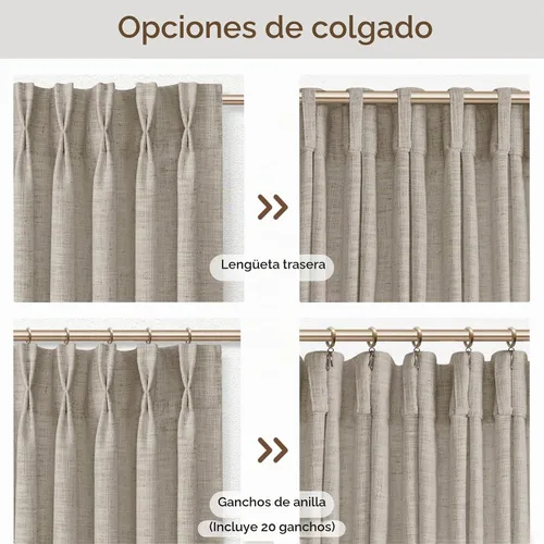 Vista 4 de INOVADAY Cortinas Plisadas con Memoria Entrenada de 96 Pulgadas de Largo, Cortinas de Lino para Sala de Estar, Juego de 2 Paneles de Cortinas Dark