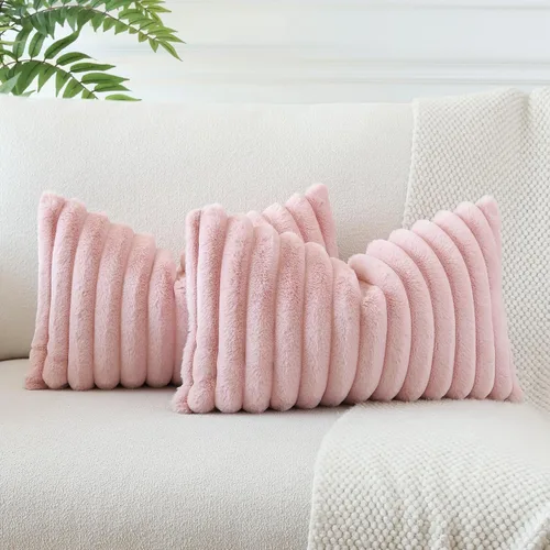 Vista 26 de Soleebee Juego de 2 fundas de cojín decorativo de terciopelo suave y acogedor, fundas de piel sintética de conejo para sofá, cama, silla, cojines