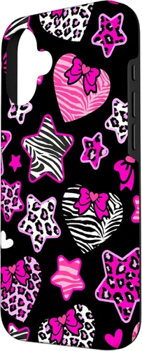 Vista 2 de Funda Bimbo Y2K para iPhone 16 McBling Estética Corazón Estrella Leopardo Zebra Rosa Y2K