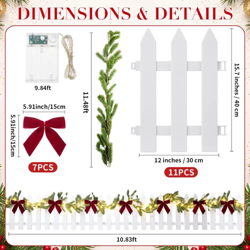 Vista 2 de Thyle 20 piezas de valla de árbol de Navidad de 16 pulgadas con luces Rojo