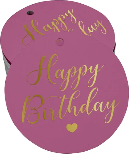 Vista 16 de Etiqueta de papel para colgar con texto en inglés «Happy Birthday» (50 unidades)