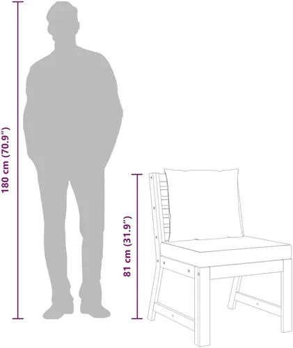 Vista 7 de vidaXL Sofá medio, sofá seccional con cojines, asiento modular con mesa de té, juego de muebles de exterior para jardín, rústico, madera de acacia