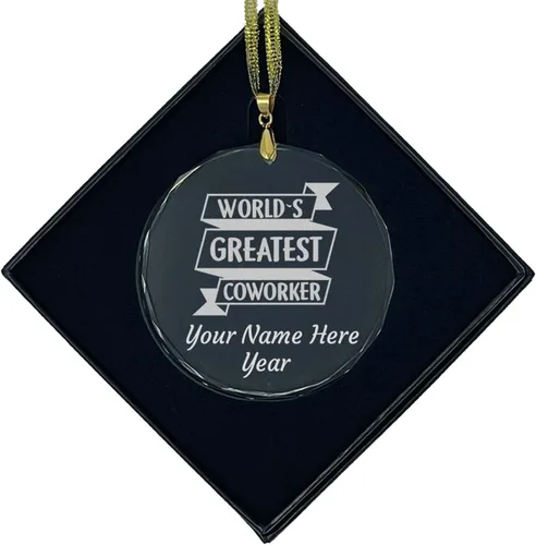 Vista 8 de LaserGram Adorno de Navidad de vidrio personalizado, el mejor compañero de trabajo del mundo, idea de regalo grabada con láser personalizada