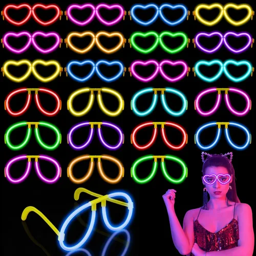 Vista 4 de Jexine Gafas brillantes que brillan en la oscuridad, suministros de fiesta, lentes de sol de palo brillante a granel neón para fiesta de cumpleaños