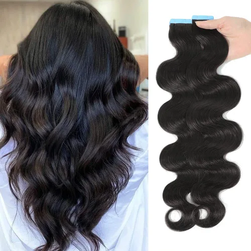 Vista 7 de HUA 40 extensiones de cabello humano con cinta, extensiones de cabello humano ondulado invisible, extensiones de cabello humano real con cinta