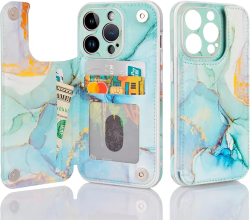 Vista 9 de Funda tipo cartera para Apple iPhone 13 Pro de 6.1 pulgadas, tarjetero de piel sintética con bloqueo RFID, funda para teléfono celular