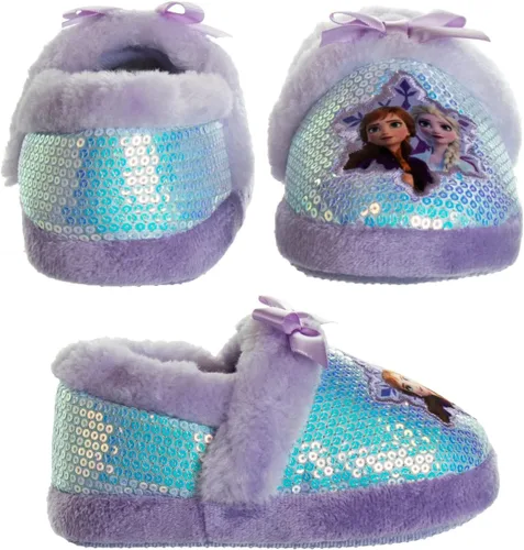 Vista 5 de Disney Frozen Elsa and Anna Girls Slippers - Plush Non-Slip Comfy Fluffy Lightweight Warm Comfort Soft Aline Indoor House Slippers