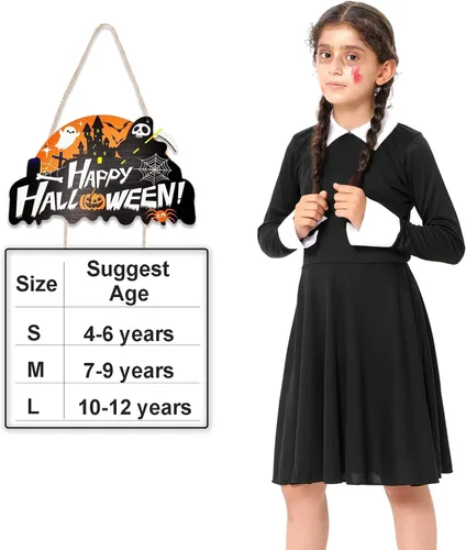 Vista 4 de Lrrtwer Halloween Wednesday Addams Costume Addams Family Dress Costume Girls Dress Outfit