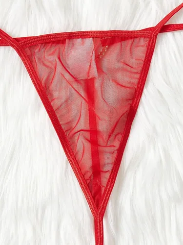 Vista 4 de SHENHE Ropa interior de malla transparente con anillo de corazón en T para mujer, talla grande