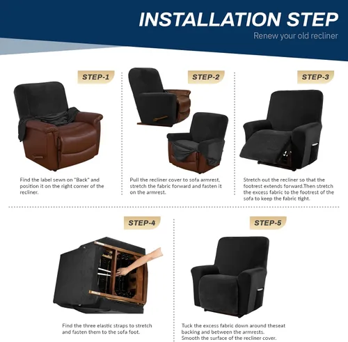 Vista 7 de Asnomy Fundas para Silla Reclinable Lazy Boy con Bolsillos, Fundas Elásticas de Terciopelo para Sofá, Fundas de 1 Pieza para Muebles, Protector