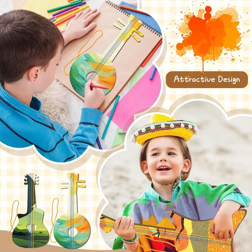 Vista 4 de Syhood 24 piezas de recortes de guitarra de madera para niños, recortes de guitarra de madera de 12 x 6.5 pulgadas para niños y niñas, instrumento