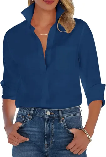 Vista 15 de Camisas con botones para mujer, camisa de vestir de manga larga, sin arrugas, con cuello, camisa de trabajo, casual, blusa de oficina