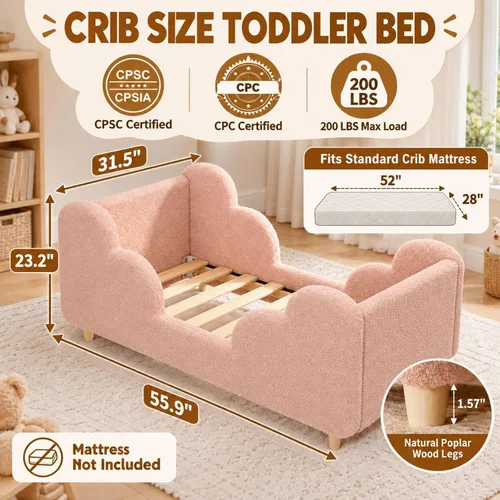 Vista 3 de Cama Montessori tapizada con rieles extraíbles Rosa