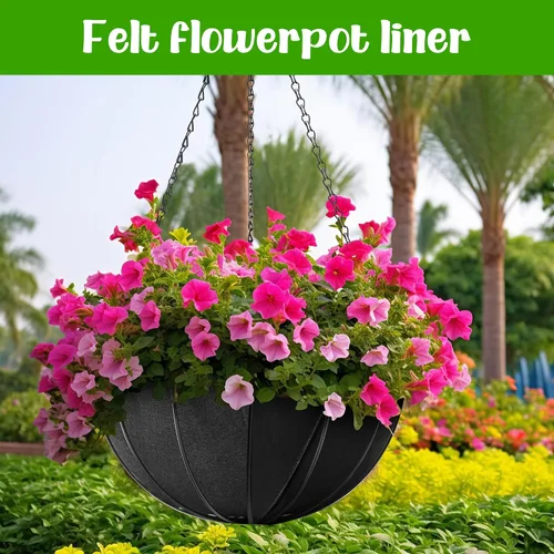 Vista 5 de Adnee 4 piezas de 16 pulgadas de tela para macetas de flores de fieltro, cesta colgante de fibra para jardín, maceta colgante de pared, maceta