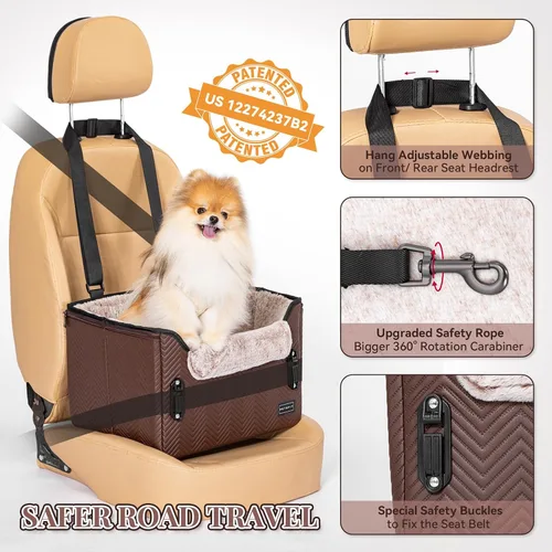 Vista 3 de PETSFIT - Asiento de automóvil impermeable, piel sintética, perros pequeños, hebillas seguras patentadas, correa de clip, cama transportadora