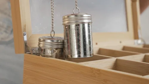 Vista 8 de Naturustic - Caja grande de bambú para bolsitas de té, caja de almacenamiento, soporte para bolsa de té con 2 cajones y 12 compartimentos