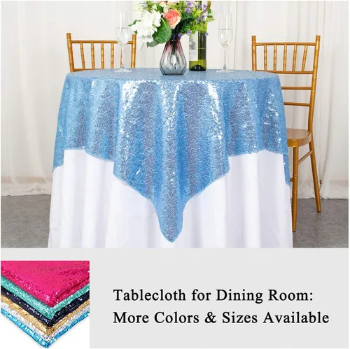 Vista 6 de AMZLOKAE Mantel de Lentejuelas Cuadrado 50x50 Azul Bebé Cubierta de Mesa con Purpurina Manteles para Fiestas Mantel Sin Costuras Azul Claro