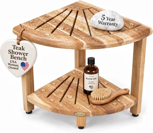 Vista 12 de EcoDecors Snazzy Corner Banco Taburete Asiento Silla de Ducha Impermeable de Madera de Teca Para Ducha Interior Proporciona Seguridad