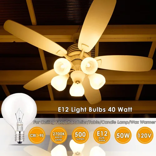 Vista 2 de SerBion Bombillas de 40 W, base de candelabro E12, bombilla redonda de 120 voltios para candelabro, lámpara de mesa, apliques de pared, lámpara