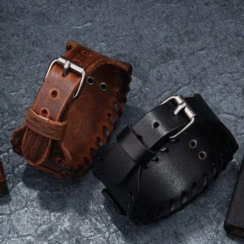Vista 3 de TURTLEDOVE 2 pulseras de cuero Ojo de Horus - Pulsera de cuero de metal antiguo con amuleto egipcio