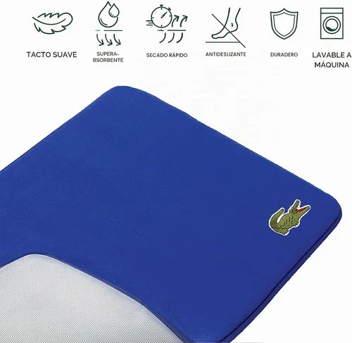 Vista 5 de Lacoste Alfombra de baño de espuma viscoelástica, tapete de baño de vellón ultrasuave con logotipo de cocodrilo bordado, súper absorbente