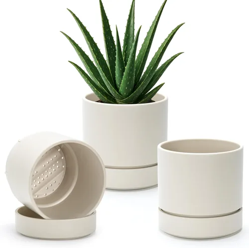 Vista 25 de Phoenix Vine 4 Inch Planter Pot with Drainage Hole & Saucer, Deep Water Catch Tray, Straight Cylindrical Round Pot for Plants, Olive, Pack of 1