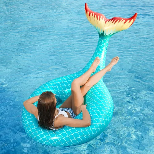 Vista 7 de Jasonwell Flotador inflable gigante de cola de sirena con válvulas rápidas, flotadores de piscina, tubo de verano, playa, piscina, fiesta, balsa