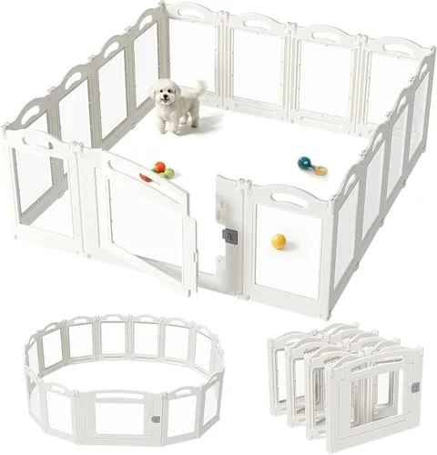 Vista 9 de Corralito plegable de acrílico transparente para perros con puerta, corralito acrílico de 23.6 pulgadas para cachorros, valla fácil de montar