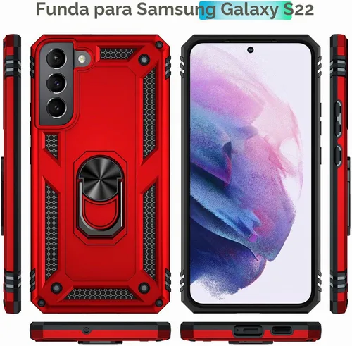 Vista 3 de Funda para Samsung Galaxy S22, Galaxy S22, con protector de pantalla, [grado militar] de 16 pies, con soporte magnético, funda protectora para Rojo