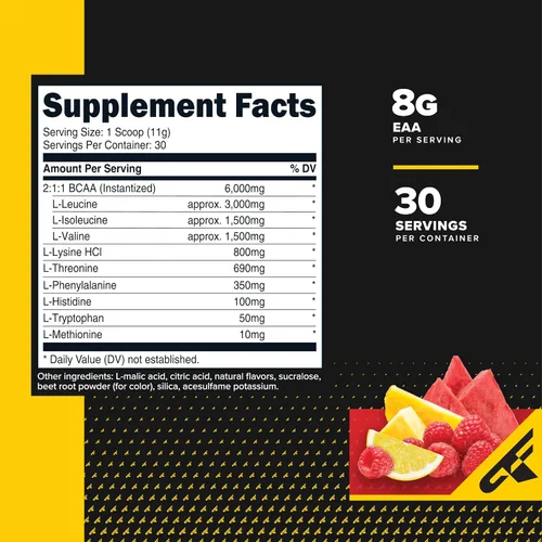 Vista 2 de Primaforce EAA Polvo (30 porciones, sabor a ponche de frutas) Aminoácidos esenciales para antes/durante el entrenamiento y recuperación - Sin OGM