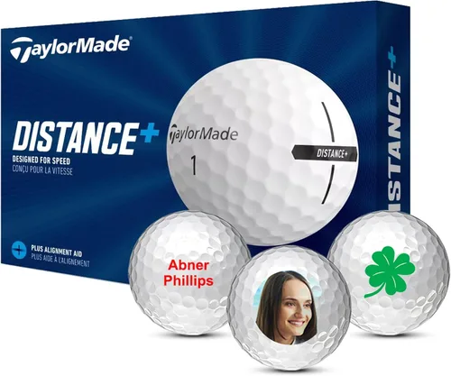 Vista 6 de TaylorMade Distance+ Logo - Pelotas de golf personalizadas con logotipo personalizado (Set de 12)