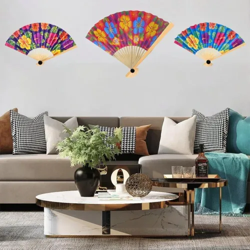 Vista 5 de Fun Express - Abanicos plegables con estampado de hibisco para fiesta - Suministros para fiestas - Favores - Fans - 12 piezas