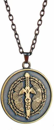 Vista 4 de The Legend of Zelda - Collar con colgante de espada maestra para cosplay, collar con etiqueta de ojo de Sheikah, regalo para hombres fanáticos