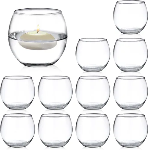 Vista 8 de PINIWON 12 portavelas votivas redondas de vidrio transparente, 2 '' × 2