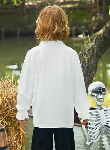 Vista 6 de Halloween - Ropa de pirata medieval para niños, camisa renacentista de jacobita escocesa Ghillie para niños de 4 a 12 años