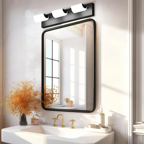 Vista 3 de Ralbay Luces negras para tocador de baño, 3 luces, color negro mate, modernas, acrílicas, para pared de baño, sobre espejo (luz blanca, 6000 K)