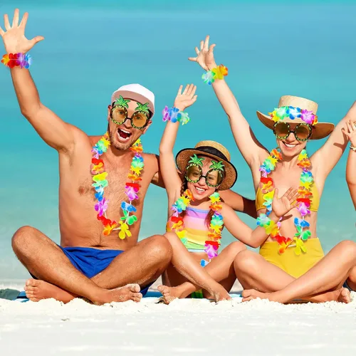 Vista 6 de 6 juegos de falda hawaiana Luau Hula de hierba con piña, flores de sol para vacaciones, fiesta de verano hawaiana, cosplay