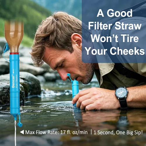 Vista 4 de Filtro de agua portátil con pajita de 4 etapas y ultrafiltración de 0.1 micras 3 secciones desmontables para fácil retrolavado para exteriores