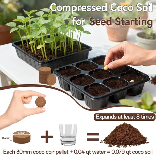 Vista 2 de Halatool 50 piezas de pellets de fibra de coco orgánico para inicio de semillas, 30mm de fibra de coco comprimida para macetas para cultivar