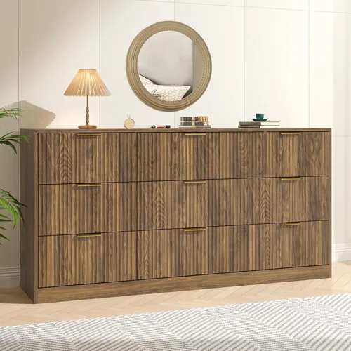 Vista 13 de Cómoda negra con 6 cajones profundos, cómoda acanalada de 55" de ancho para dormitorio con tirador dorado, cómoda moderna para armario, dormitorio