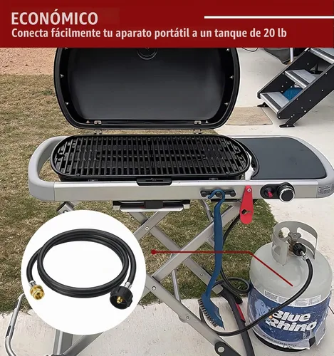 Vista 7 de CALPOSE Manguera adaptadora de propano de 3 pies, adaptador de 1 libra a 20 libras que convierte electrodomésticos de 1 libra en tanques de 5 a 40