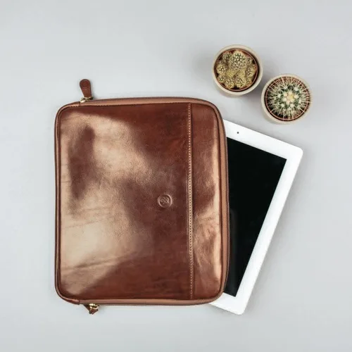 Vista 8 de Maxwell Scott - Funda de piel de lujo para tablet con cremallera de tres caras, hecha a mano con piel de grano completo, The Luzzi