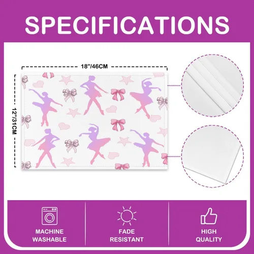 Vista 4 de Juego de 4 manteles individuales de ballet para niñas, de 12 x 18 pulgadas, manteles individuales de bailarina femenina para mesa de comedor