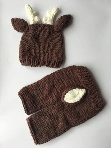 Vista 4 de Pinbo® - Accesorios para fotografía de bebé recién nacido - Sombrero y pantalones de venado tejidos al ganchillo