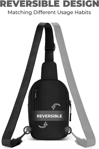 Vista 3 de CHOLISS Bolso bandolera pequeño para mujeres y hombres, bolsos cruzados, cangureras de moda con correa extendida, A01 Negro (Nylon), Bolso bandolera
